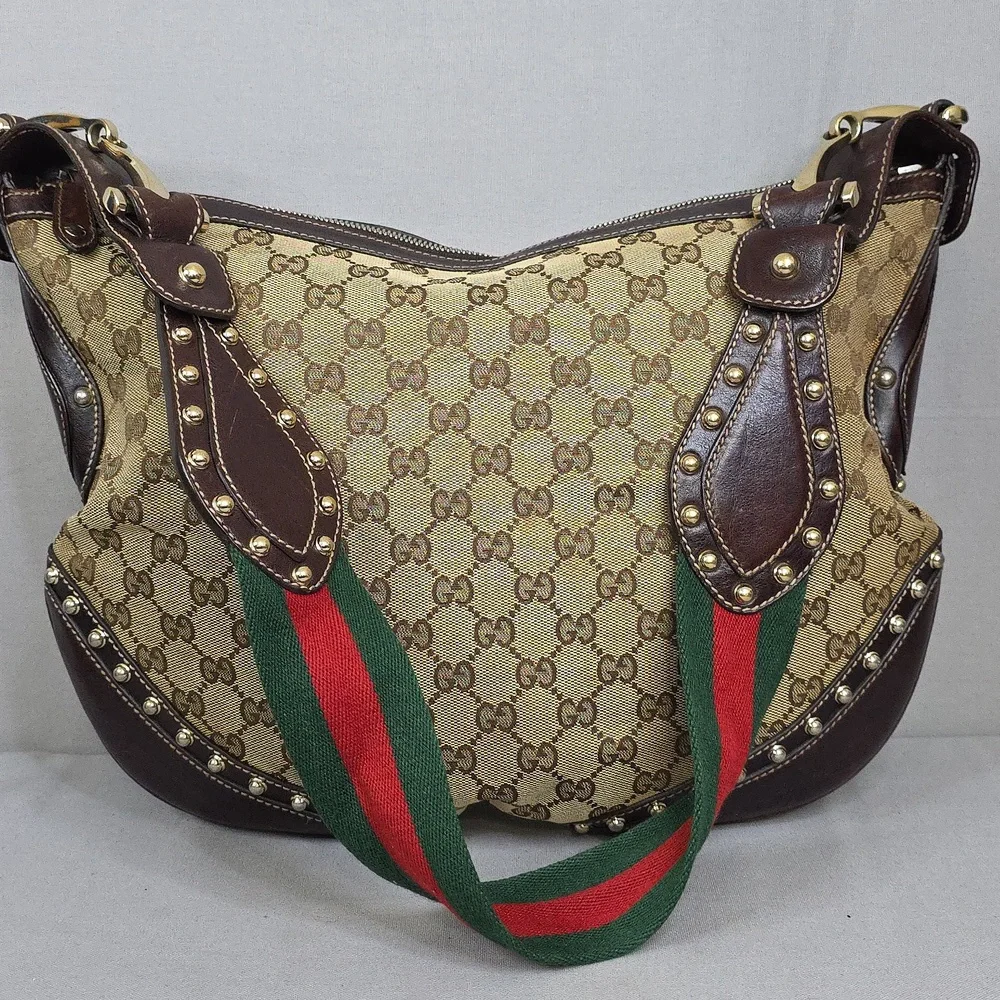 Gucci Beige Monogram Hobo Bag with Green-Red Stripe - Authenticated - Picture 2 of 16